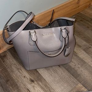Michael Kors gray/silver medium to large size purse. 12” W x 10”H x 9” D